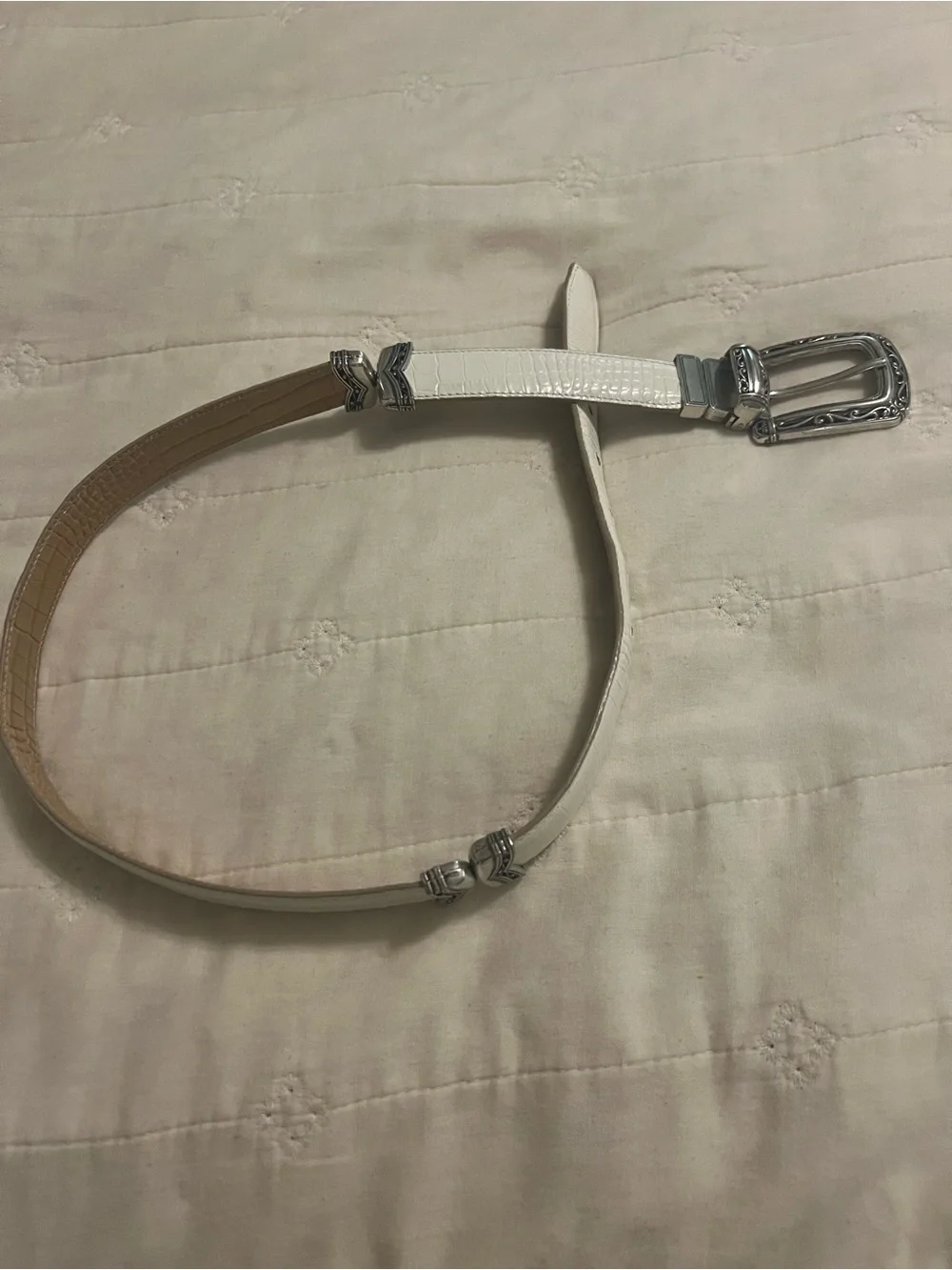 Brighton Reversible Croc Embossed Leather Belt Silver Western Buckle - White / T